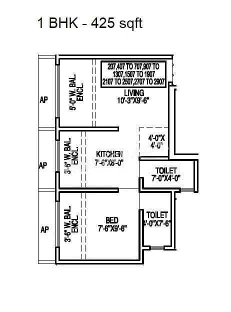 Unit plan - 425 sq.ft.