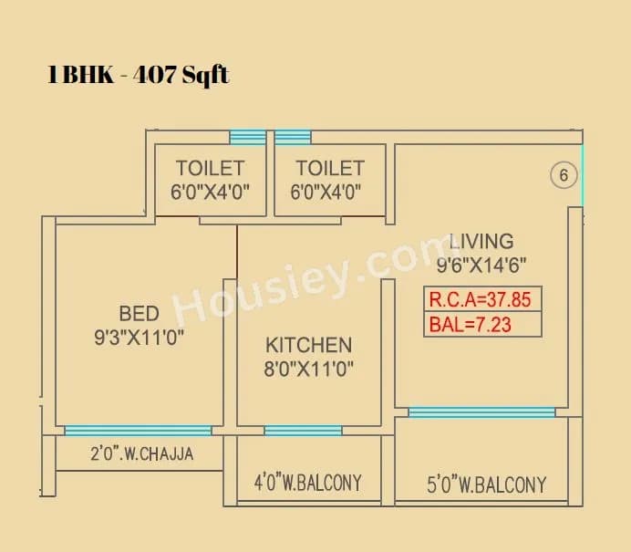 Unit plan - 407 sq.ft.