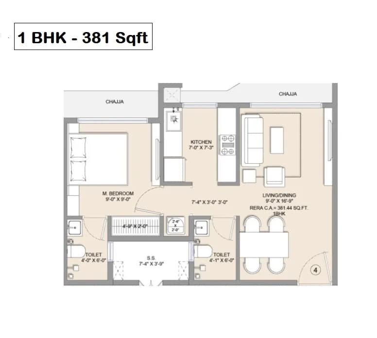 Unit plan - 381 sq.ft.