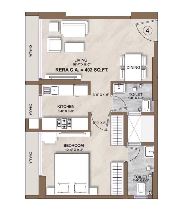Unit plan - 402 sq.ft.