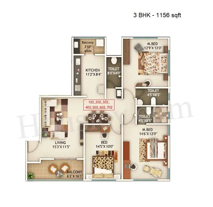 Unit plan - 1156 sq.ft.
