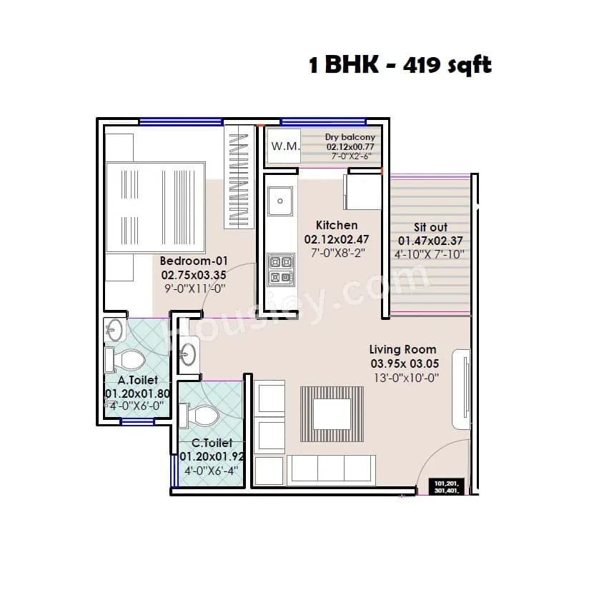Unit plan - 419 sq.ft.