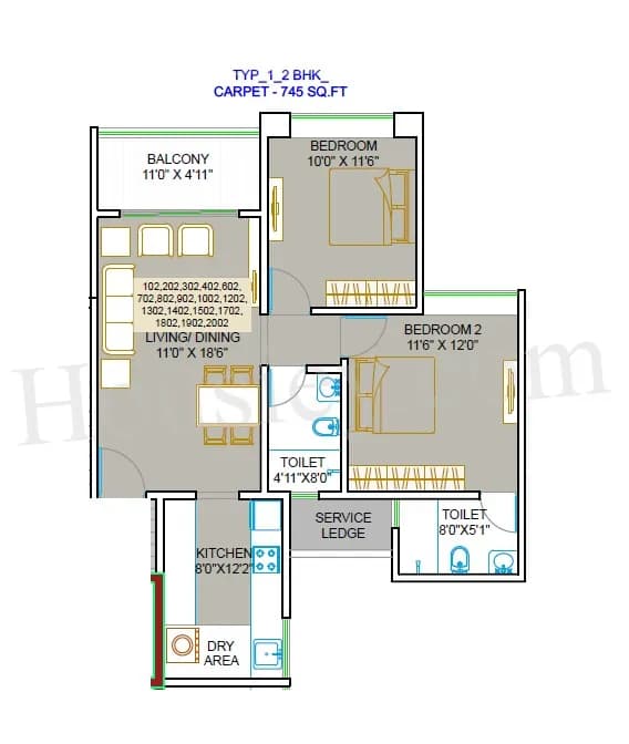Unit plan - 745 sq.ft.
