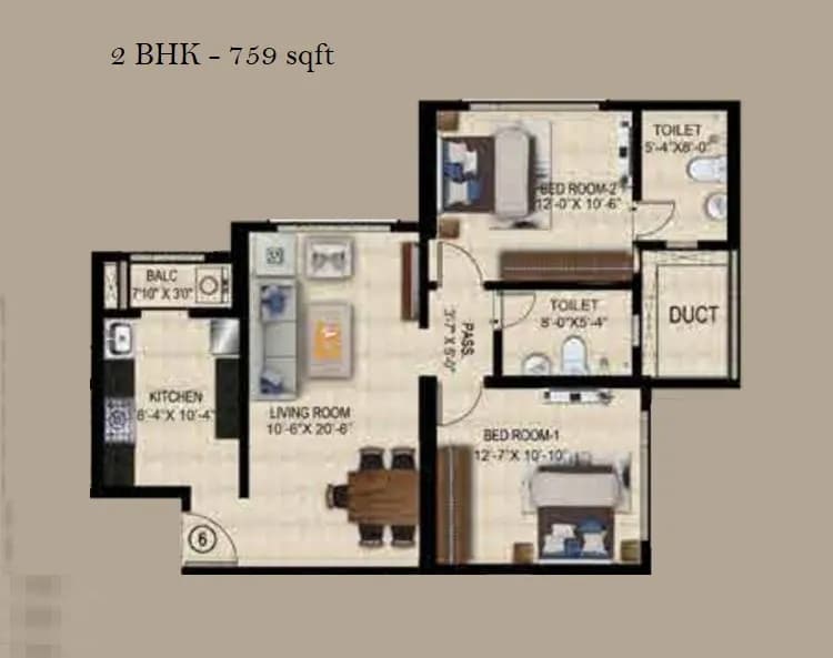 Unit plan - 759 sq.ft.