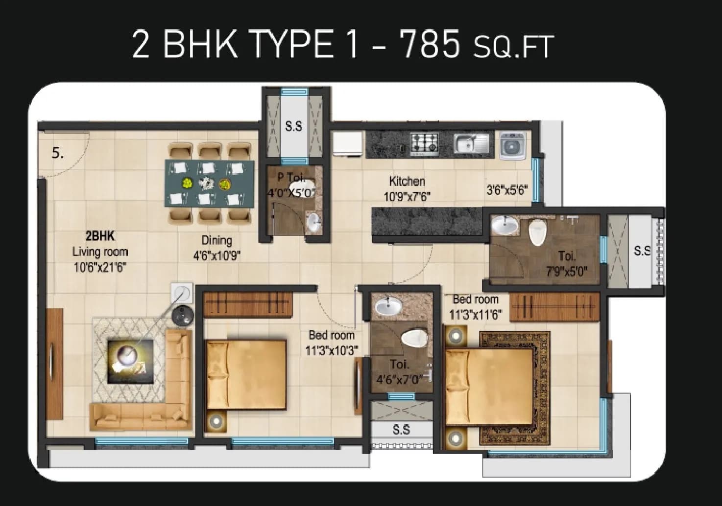 Unit plan - 785 sq.ft.