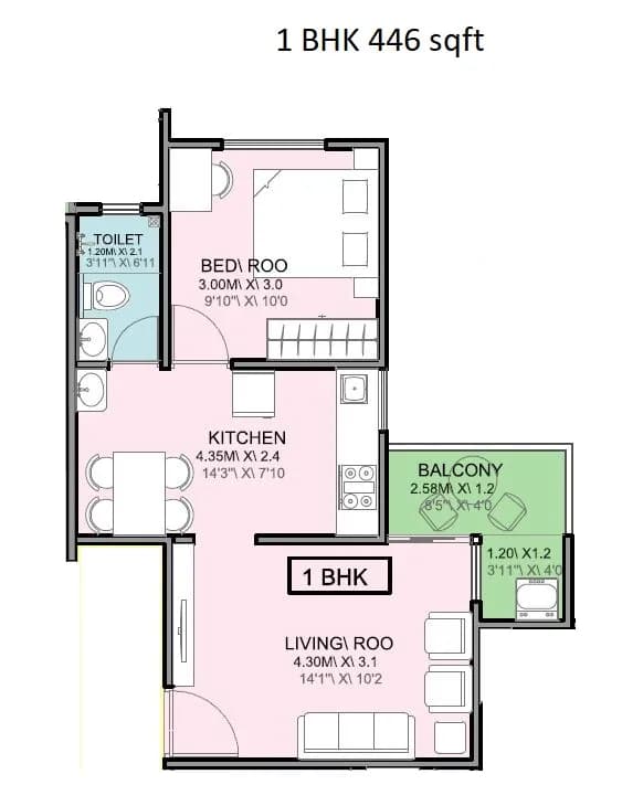 Unit plan - 446 sq.ft.