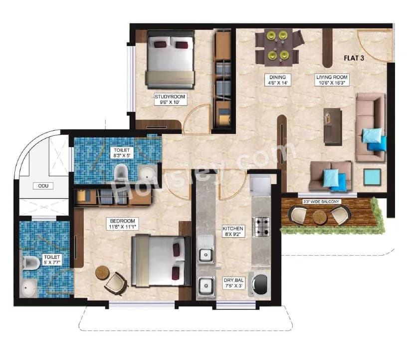 Unit plan - 733 sq.ft.