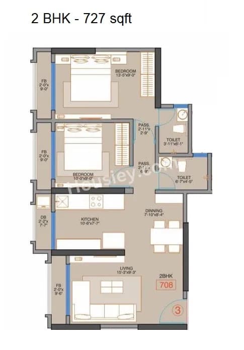 Unit plan - 727 sq.ft.