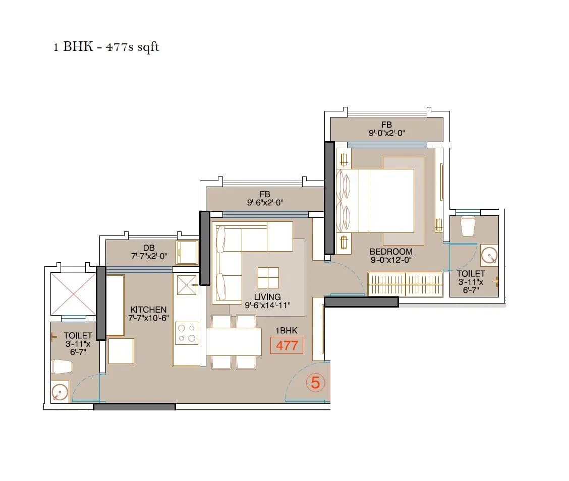 Unit plan - 477 sq.ft.