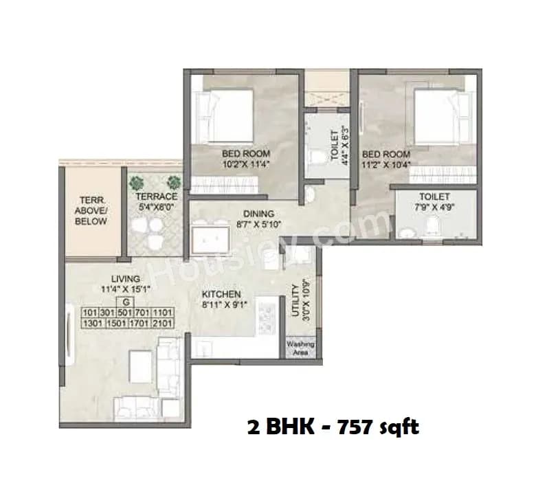 Unit plan - 757 sq.ft.