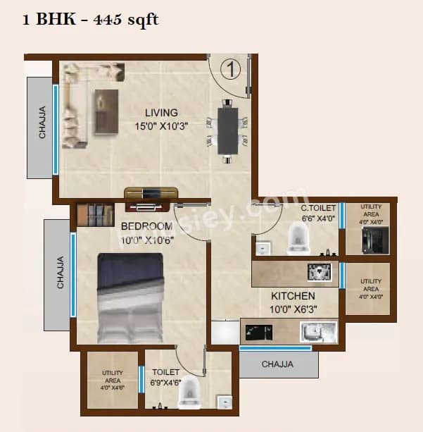 Unit plan - 445 sq.ft.