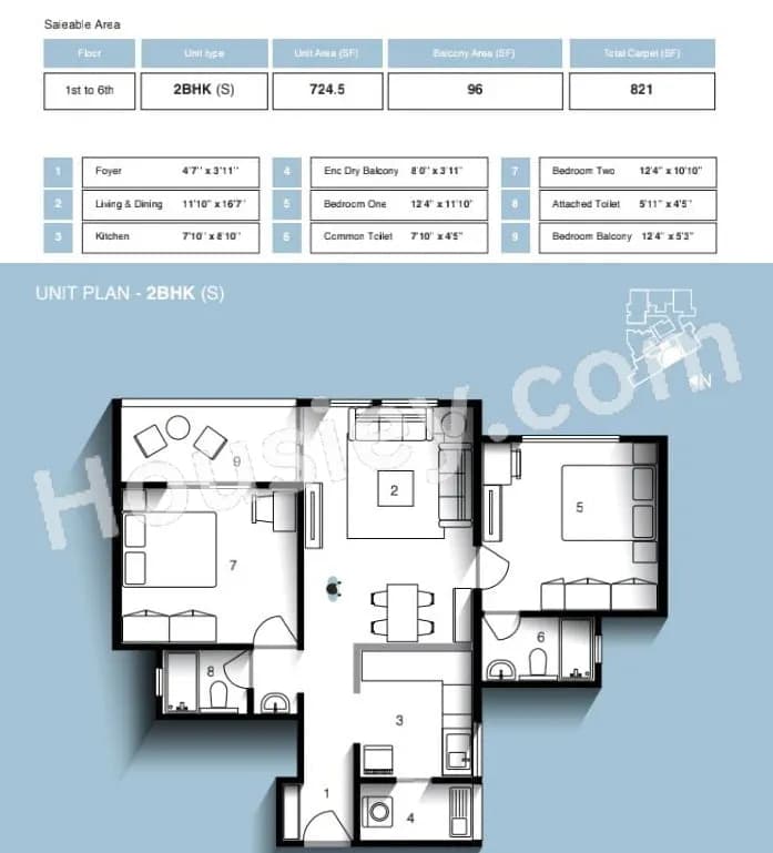 Unit plan - 821 sq.ft.