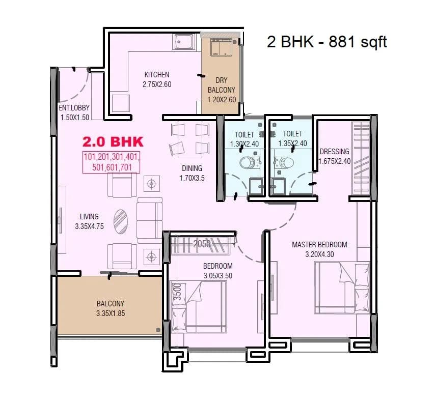 Unit plan - 881 sq.ft.