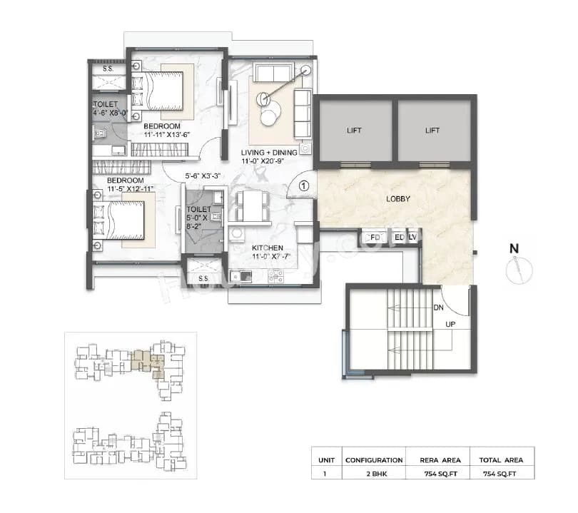 Unit plan - 754 sq.ft.