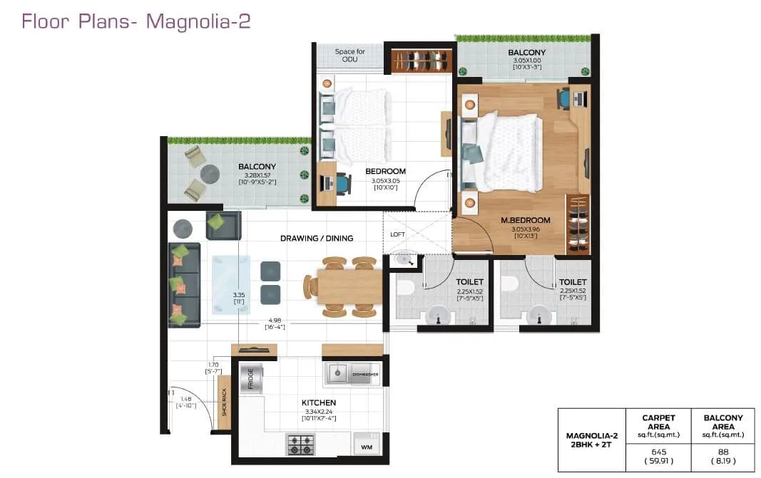 Unit plan - 733 sq.ft.