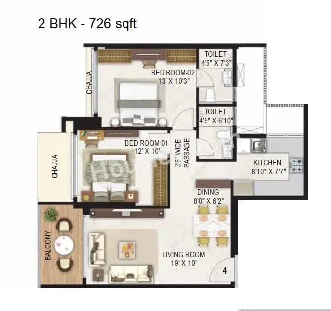 Unit plan - 726 sq.ft.