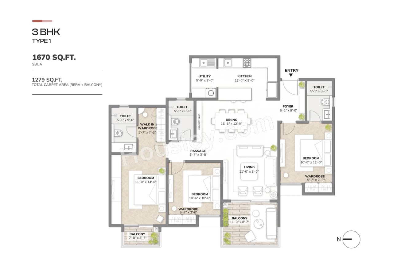 Unit plan - 1139 sq.ft.