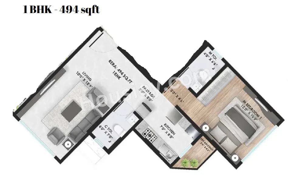 Unit plan - 494 sq.ft.