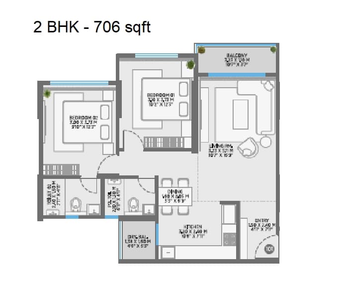 Unit plan - 706 sq.ft.