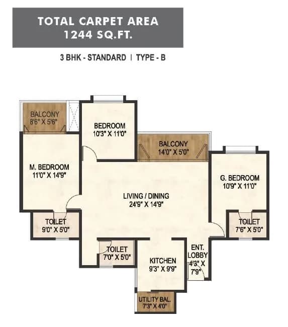 Unit plan - 1244 sq.ft.