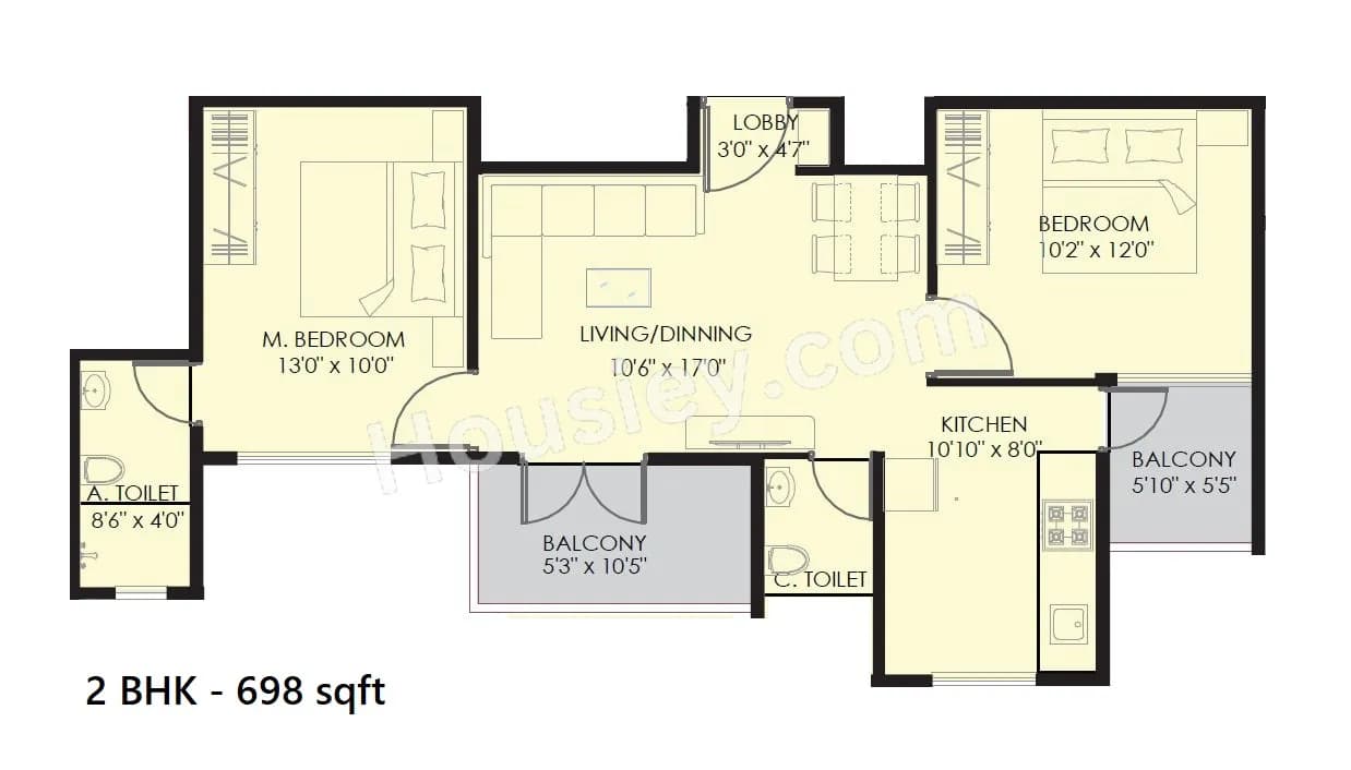 Unit plan - 698 sq.ft.