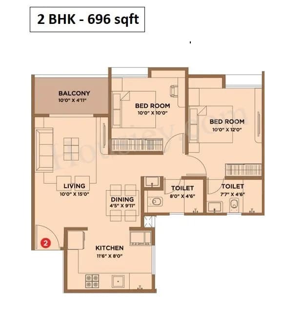 Unit plan - 696 sq.ft.