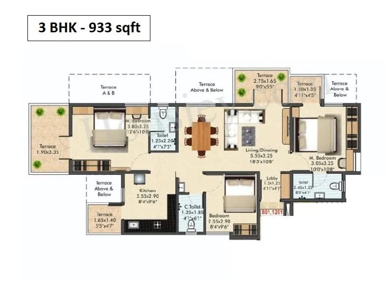 Unit plan - 933 sq.ft.