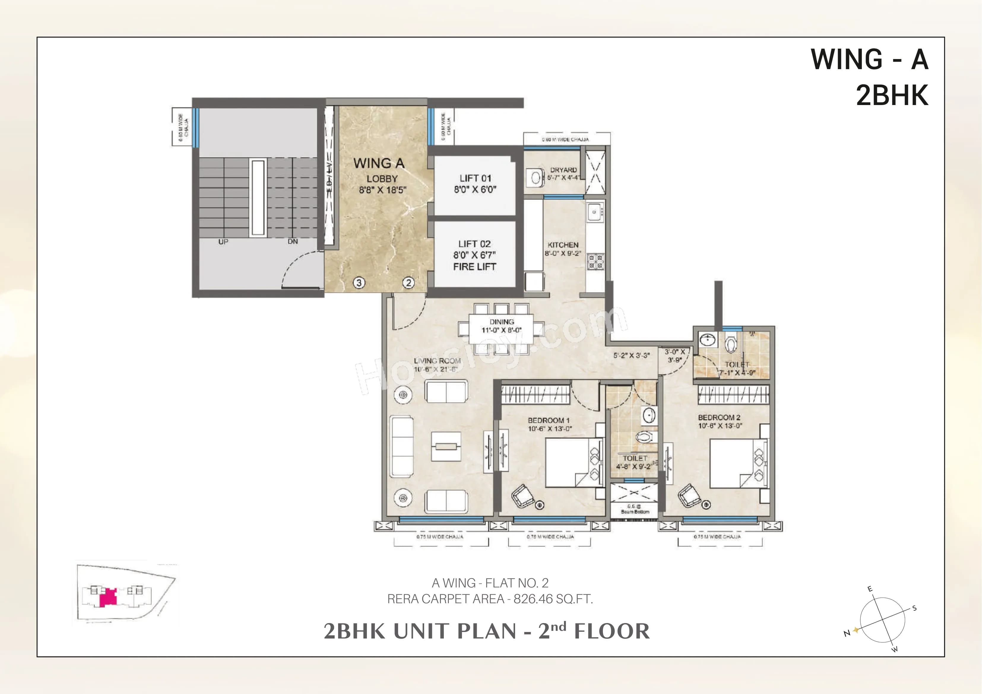 Unit plan - 826 sq.ft.