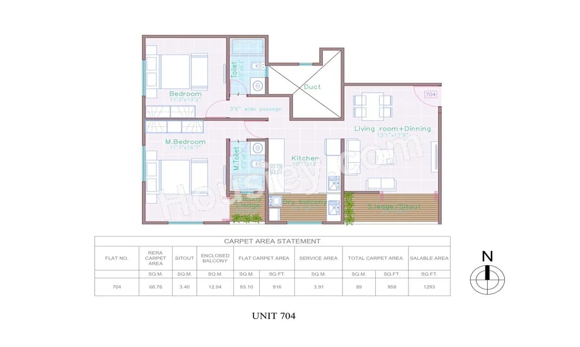 Unit plan - 958 sq.ft.