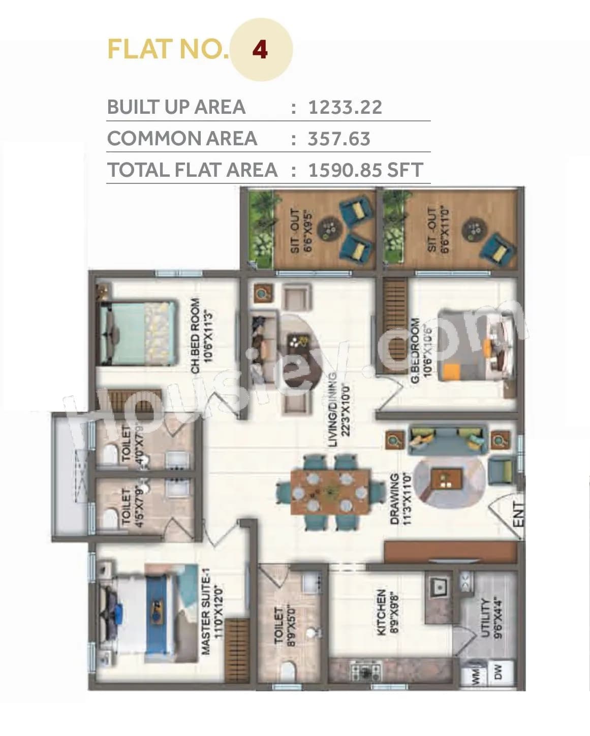 Unit plan - 1113 sq.ft.