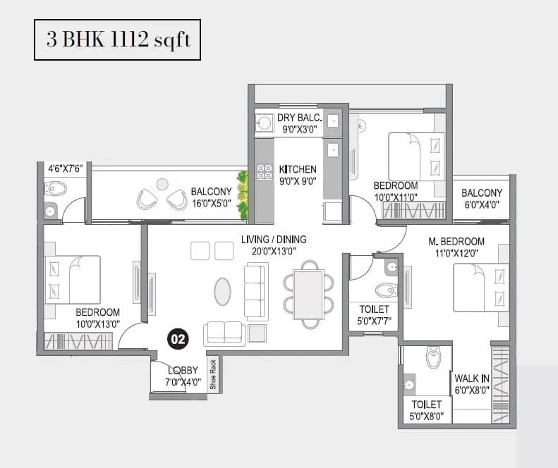 Unit plan - 1112 sq.ft.