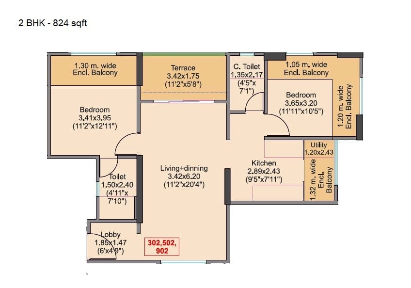 Unit plan - 824 sq.ft.