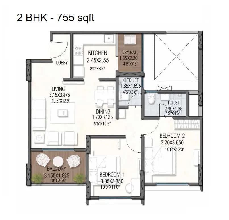 Unit plan - 755 sq.ft.