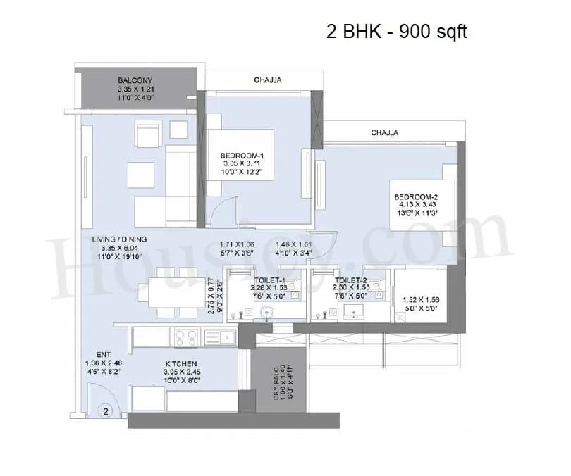 Unit plan - 900 sq.ft.