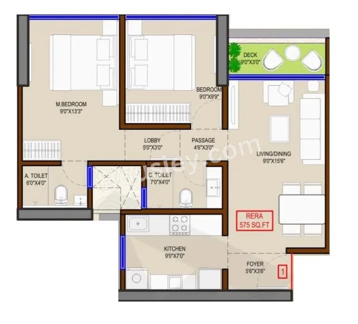 Unit plan - 575 sq.ft.