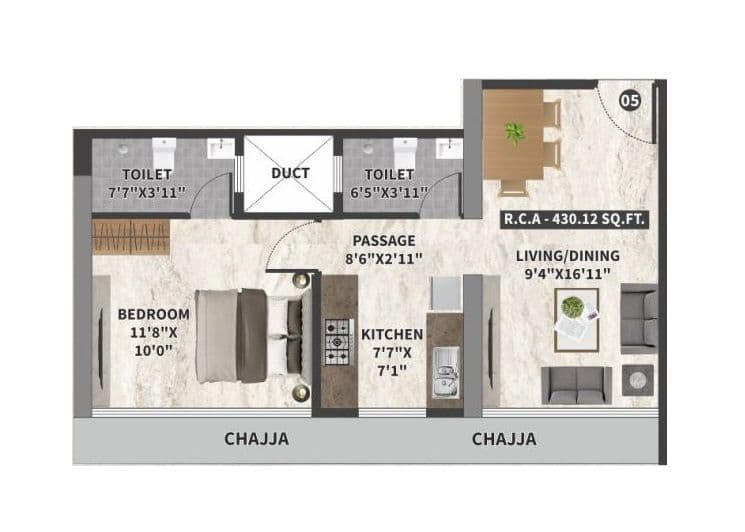 Unit plan - 430 sq.ft.