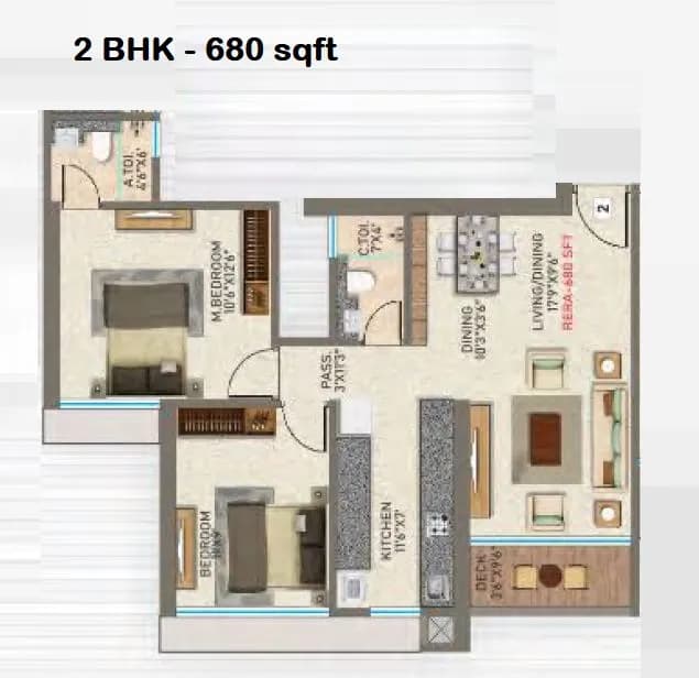 Unit plan - 680 sq.ft.