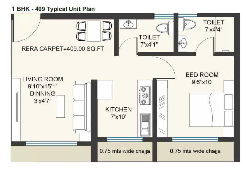 Unit plan - 409 sq.ft.