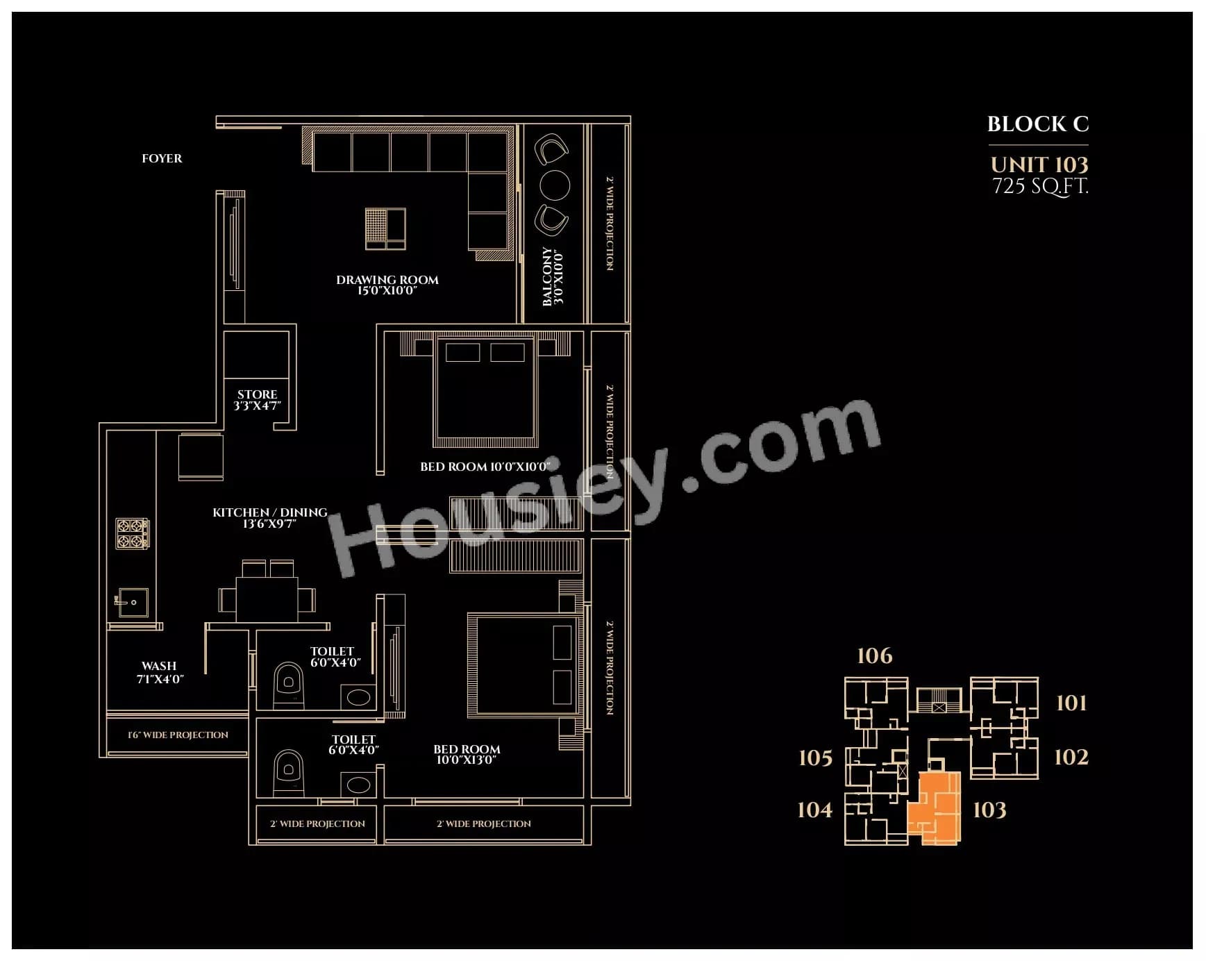 Unit plan - 725 sq.ft.