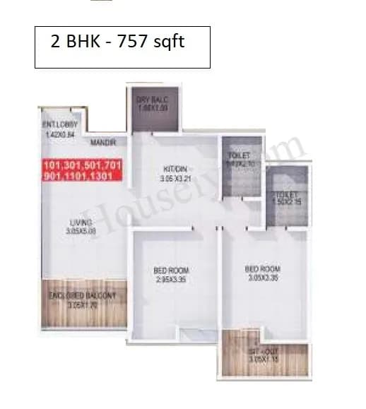 Unit plan - 757 sq.ft.