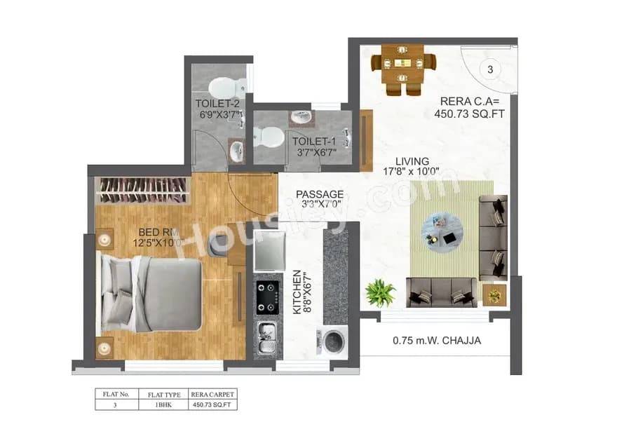 Unit plan - 450 sq.ft.
