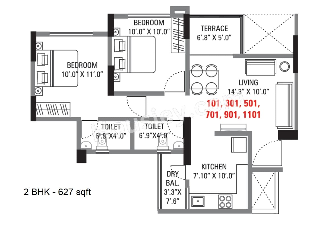 Unit plan - 627 sq.ft.