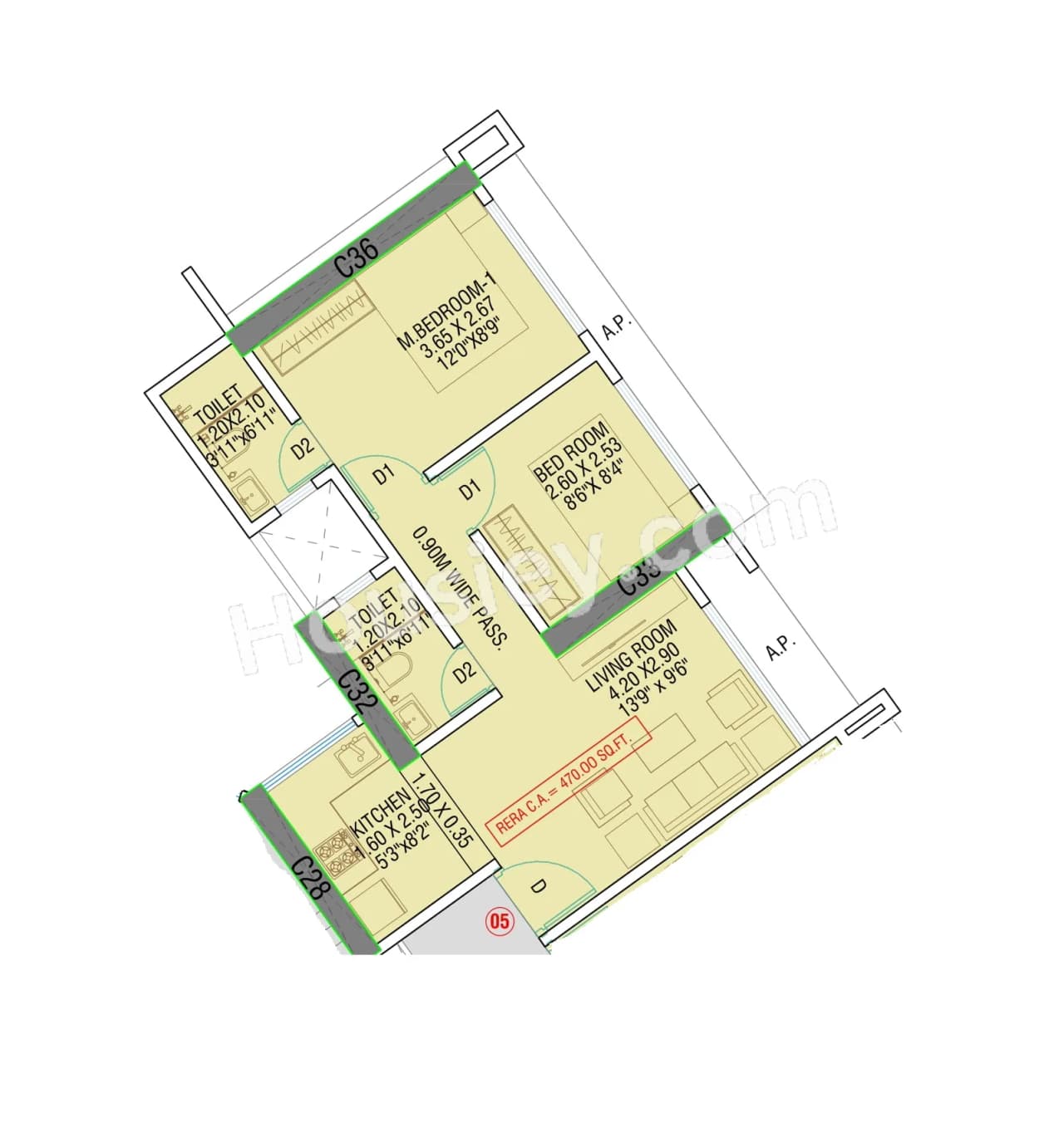 Unit plan - 470 sq.ft.