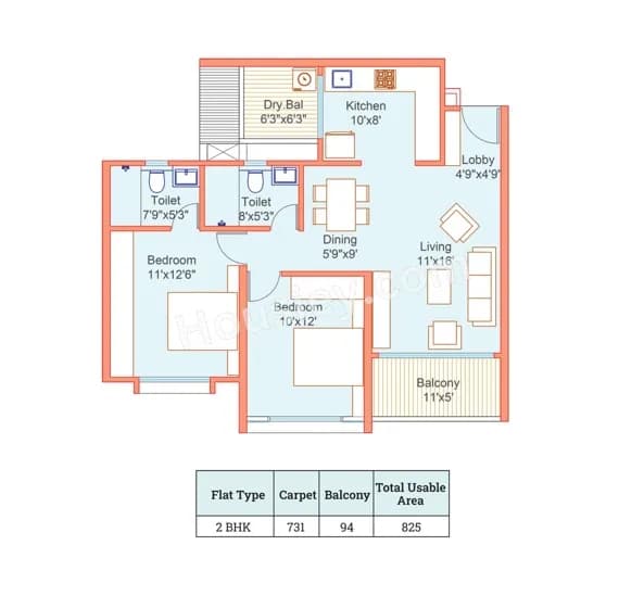 Unit plan - 825 sq.ft.