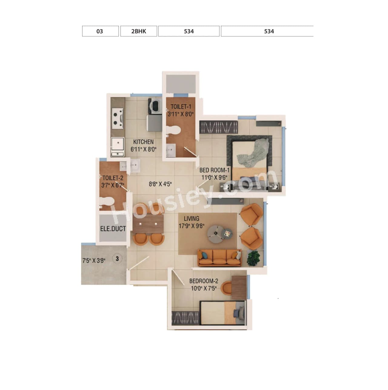 Unit plan - 534 sq.ft.