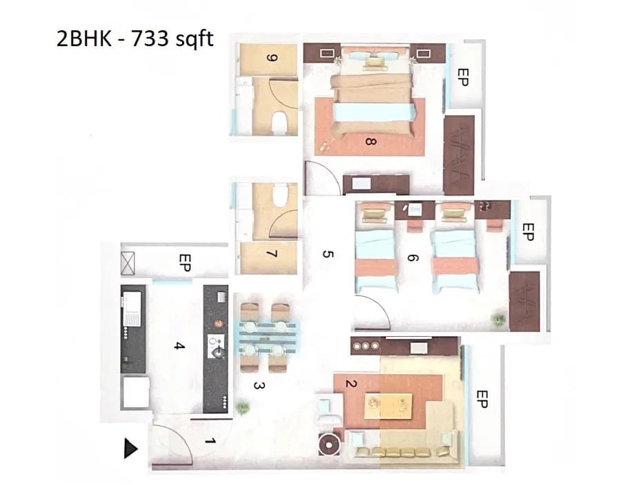 Unit plan - 733 sq.ft.