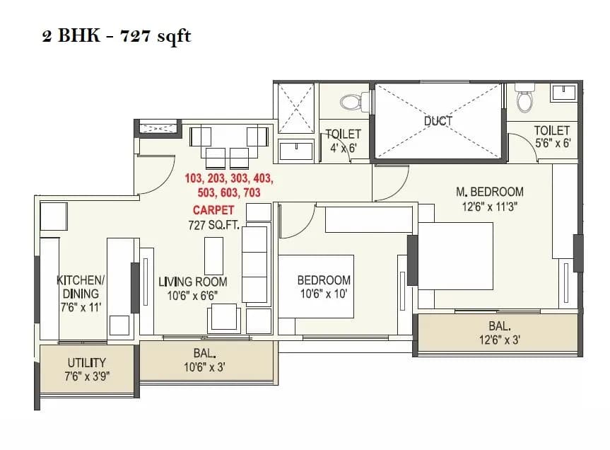 Unit plan - 727 sq.ft.