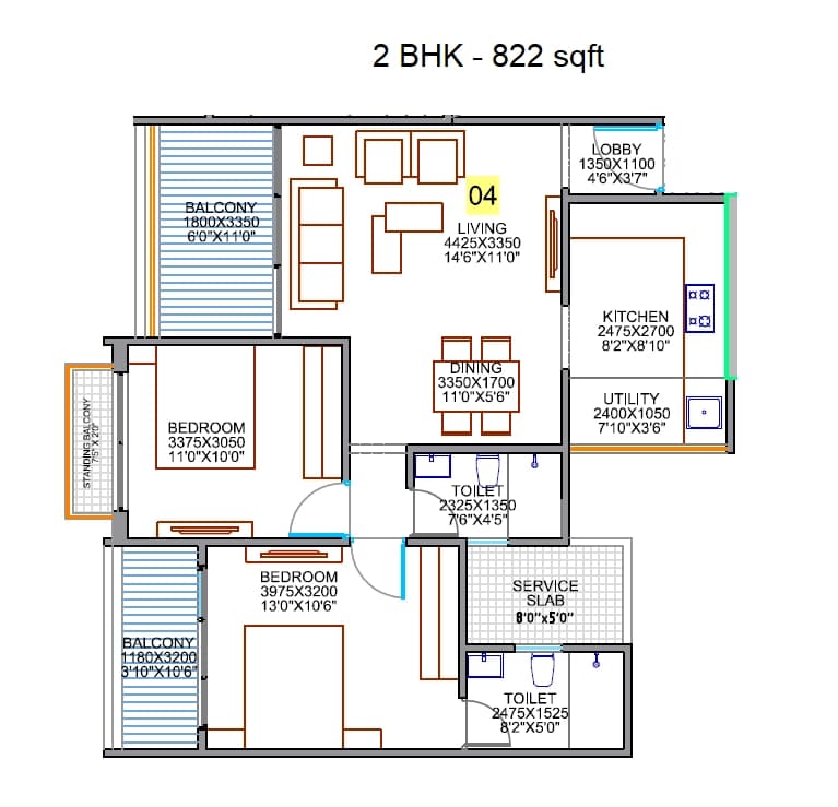 Unit plan - 822 sq.ft.