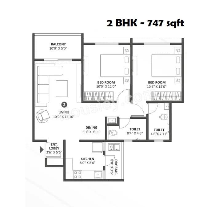 Unit plan - 747 sq.ft.