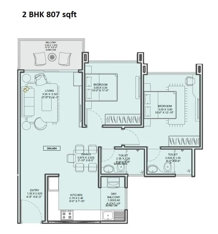 Unit plan - 807 sq.ft.